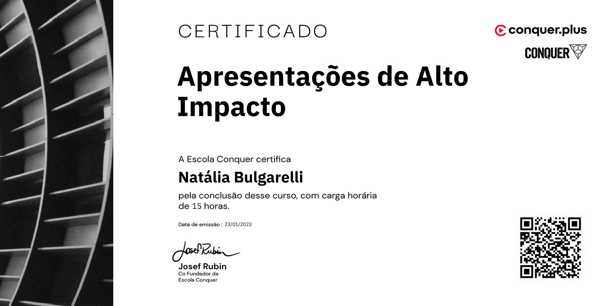 Certificado de Apresentações de Alto Impacto