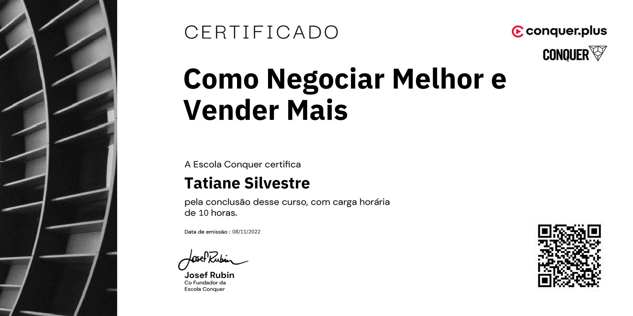 Certificado de Como Negociar Melhor e Vender Mais
