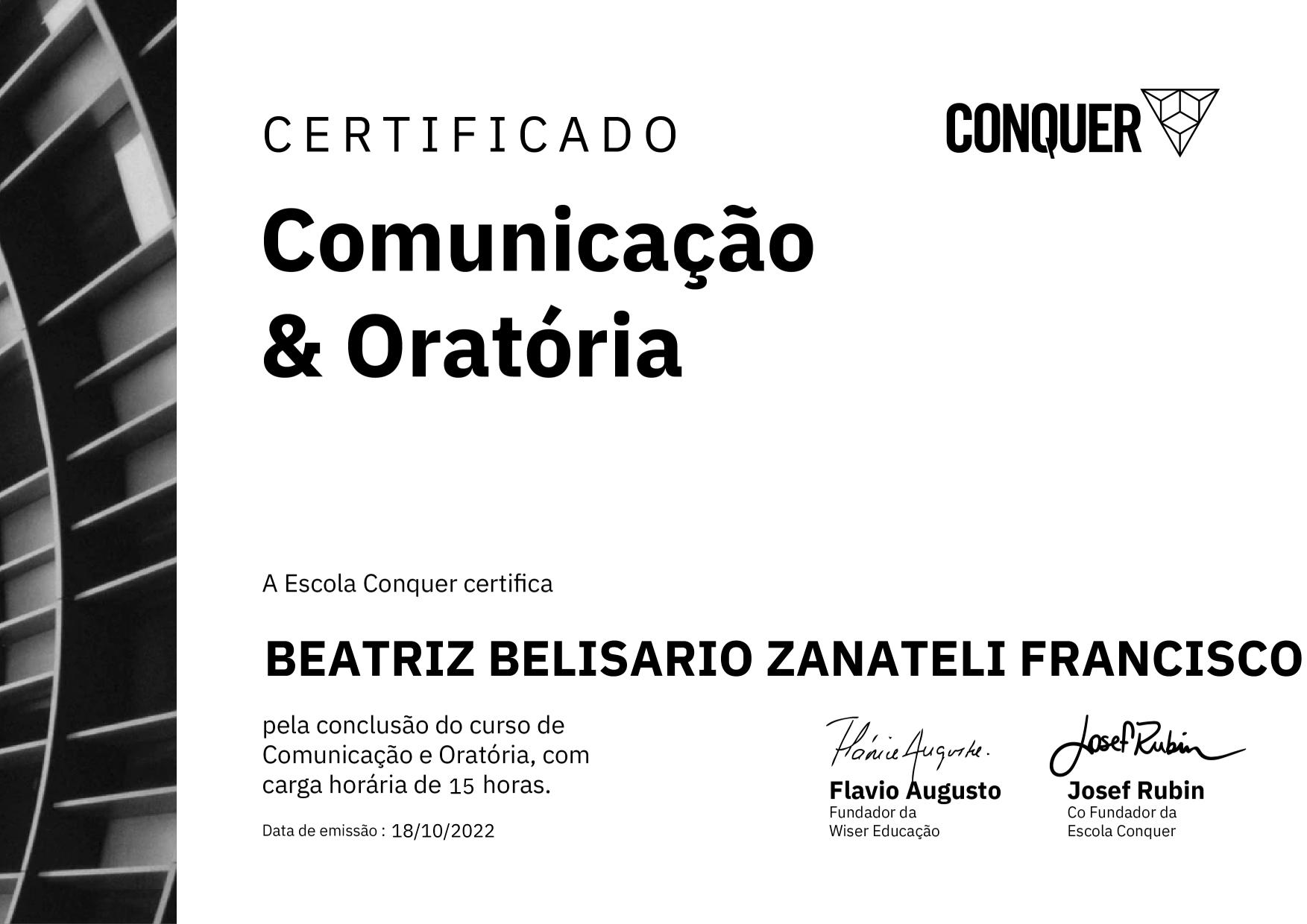 Certificado de Comunicação e Oratória - Destravando a sua comunicação