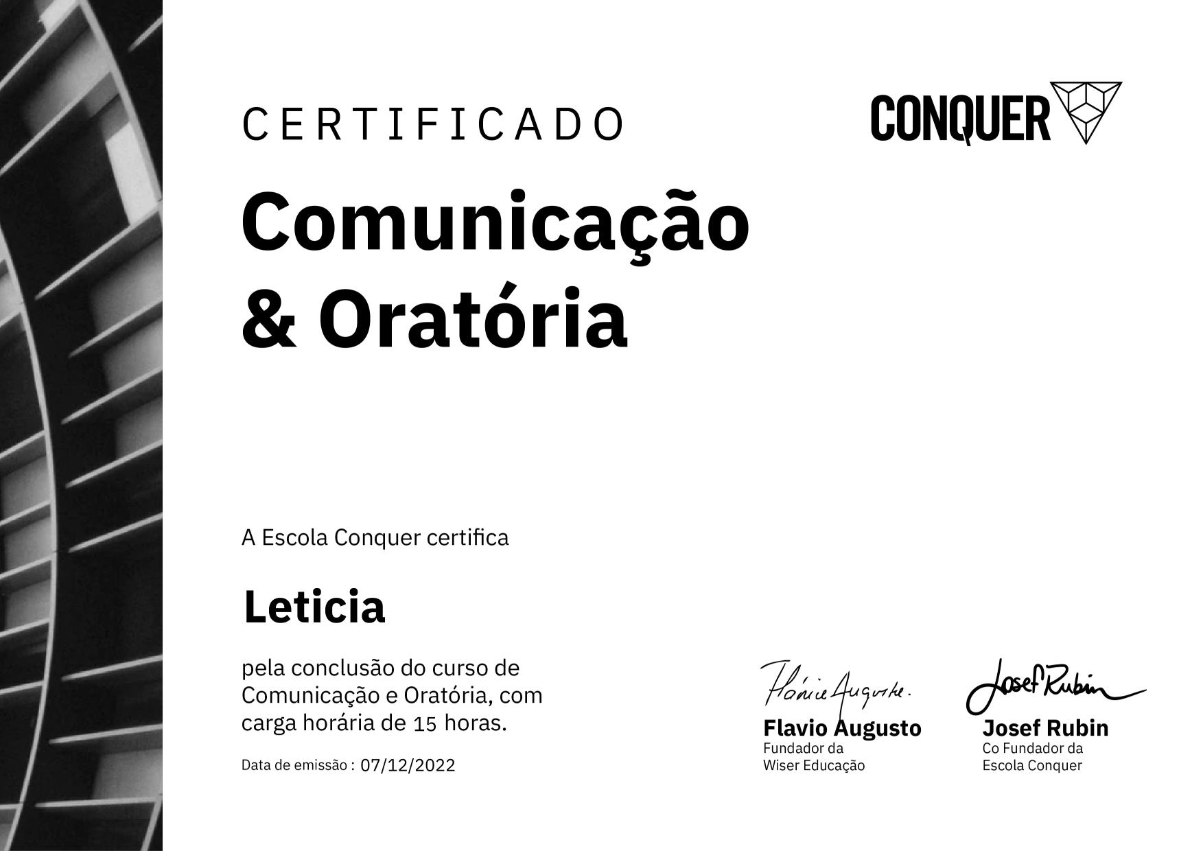 Certificado de Comunicação e Oratória - Hora do show!