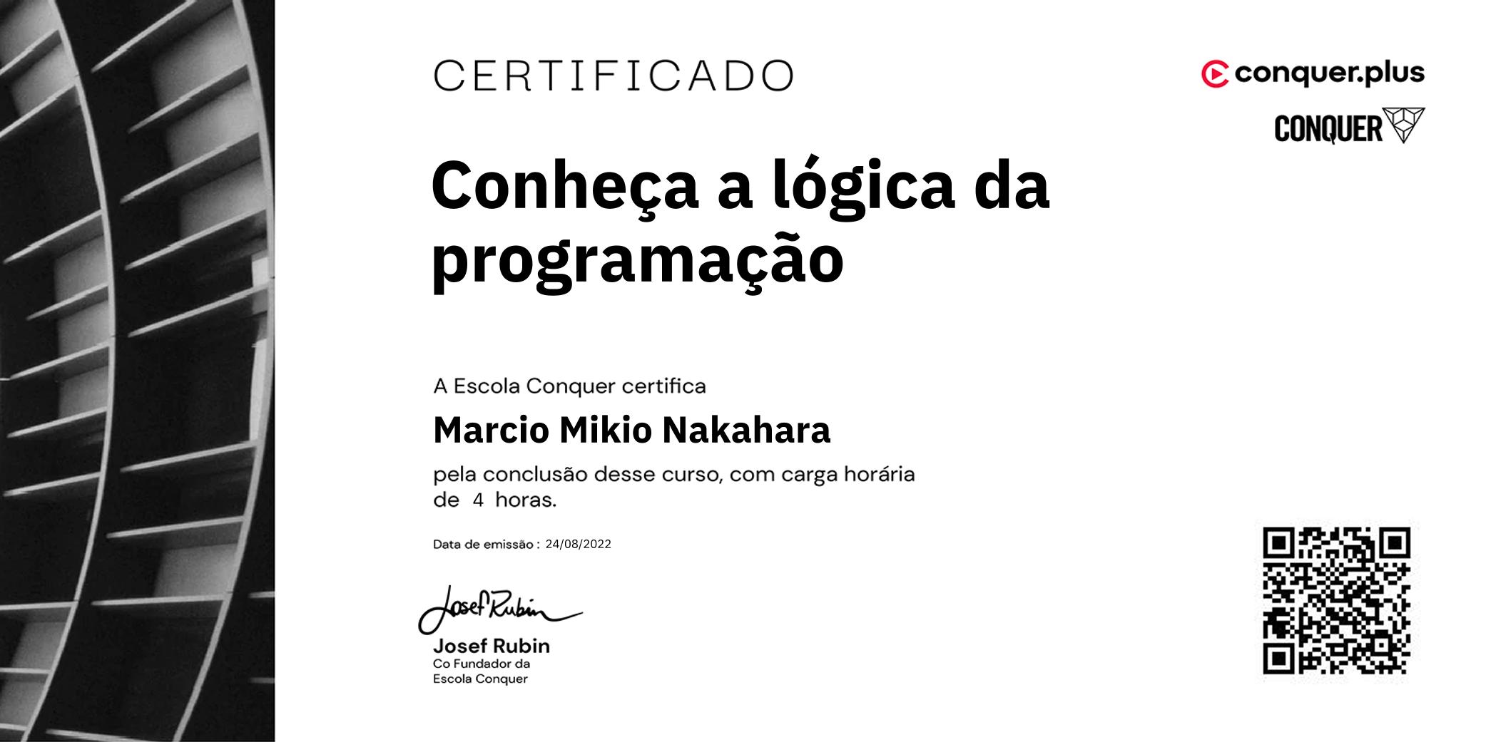 Certificado de Conheça a lógica da programação