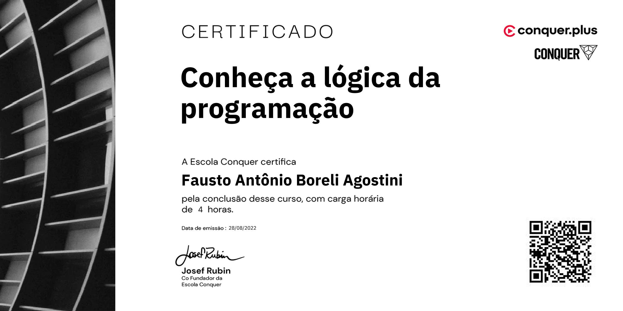 Certificado de Conheça a lógica da programação