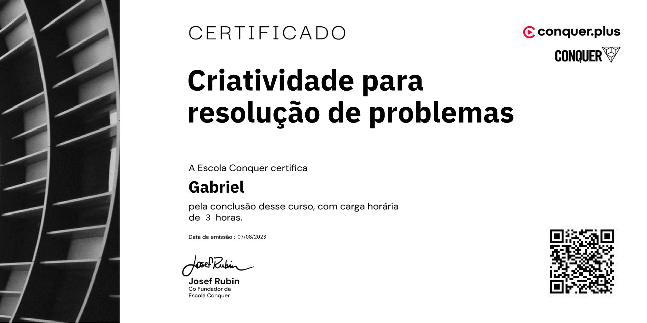 Certificado de Criatividade para resolução de problemas