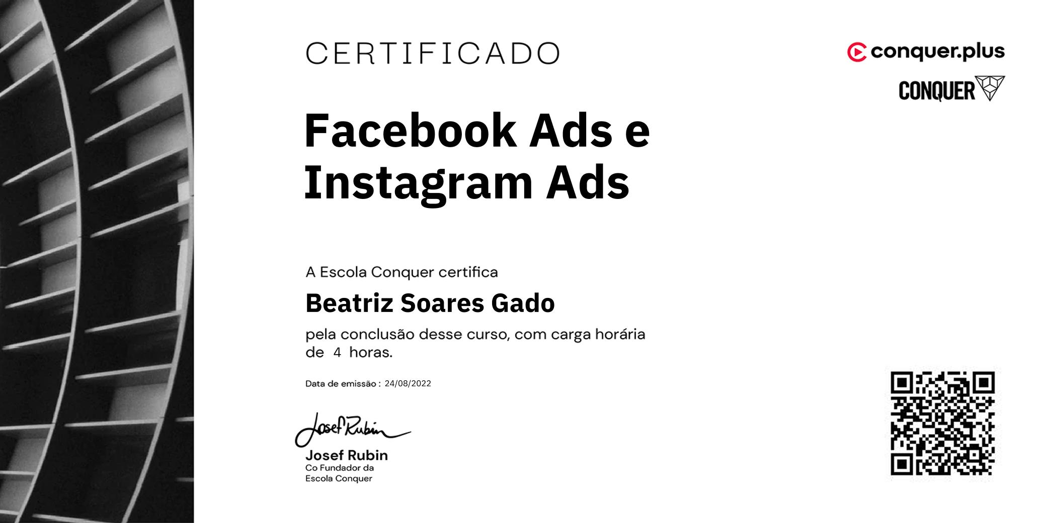 Certificado de Facebook Ads e Instagram Ads