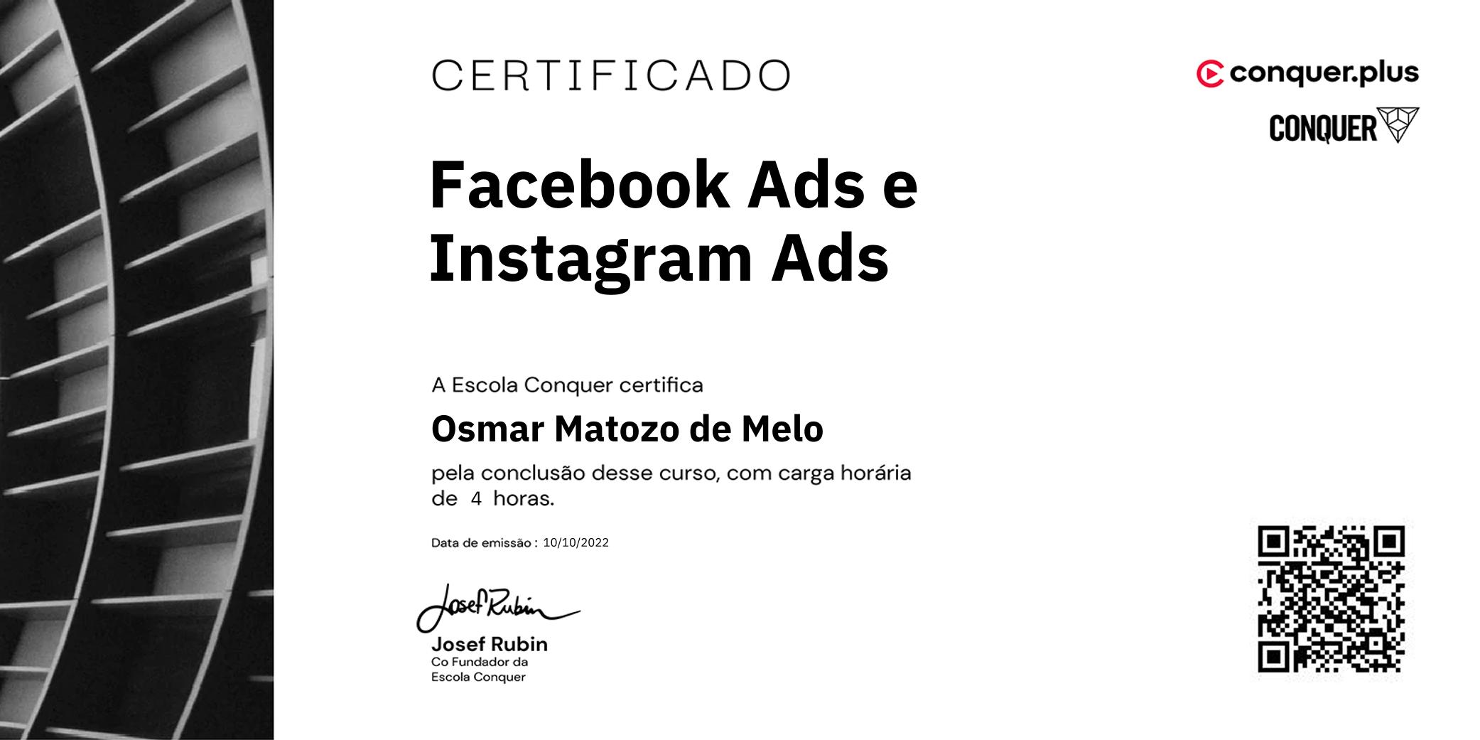 Certificado de Facebook Ads e Instagram Ads