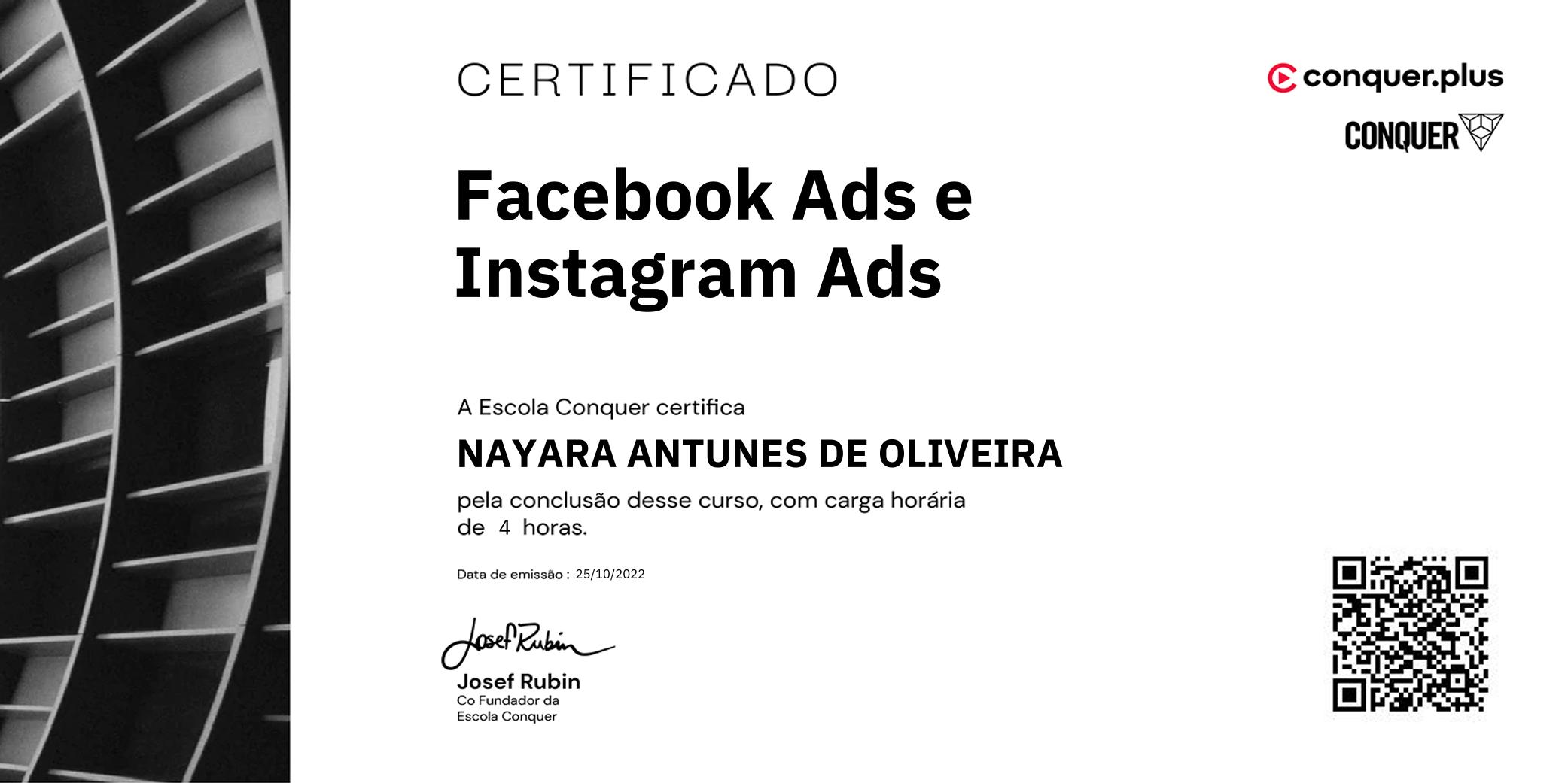 Certificado de Facebook Ads e Instagram Ads