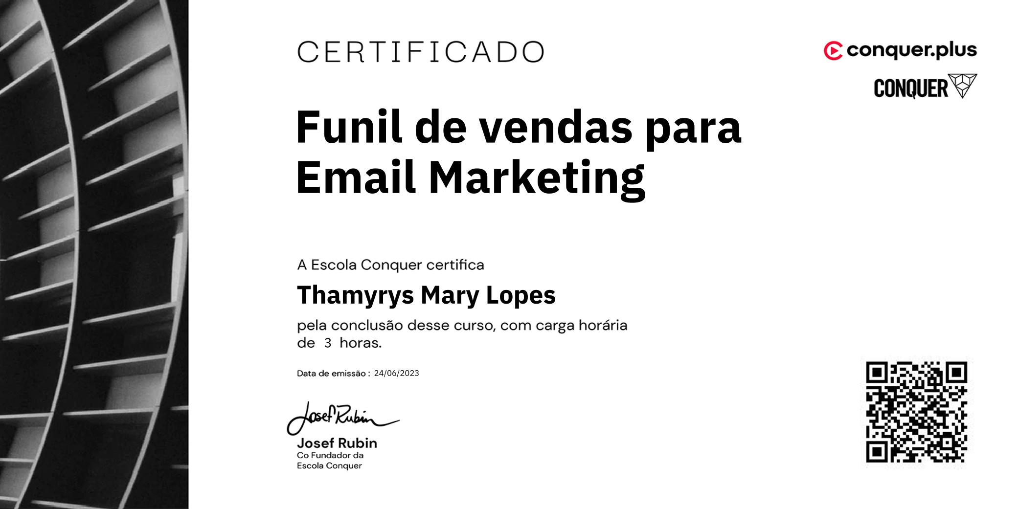 Certificado de Funil de vendas para Email Marketing