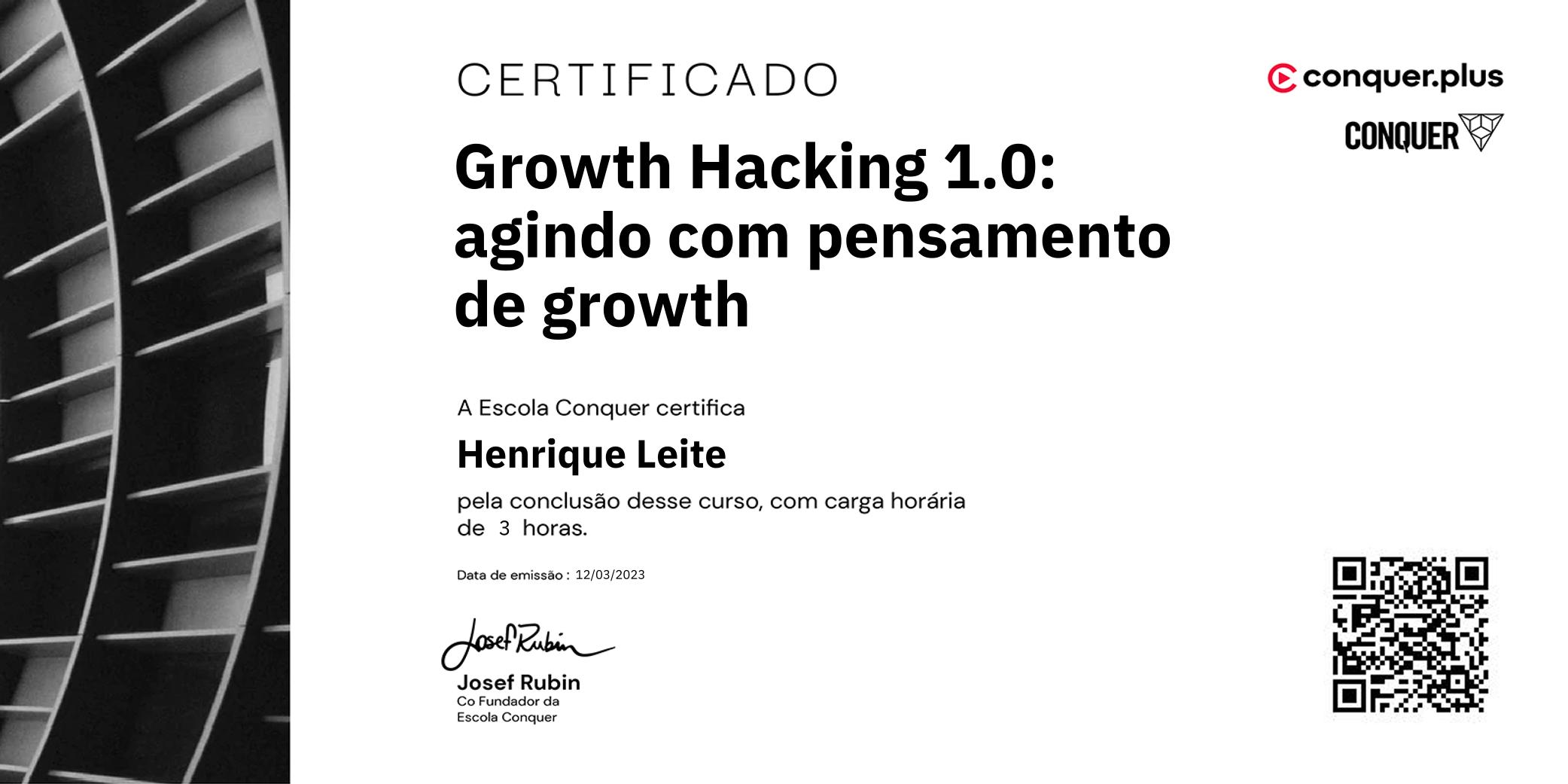 Certificado de Growth Hacking 1.0: agindo com pensamento de growth