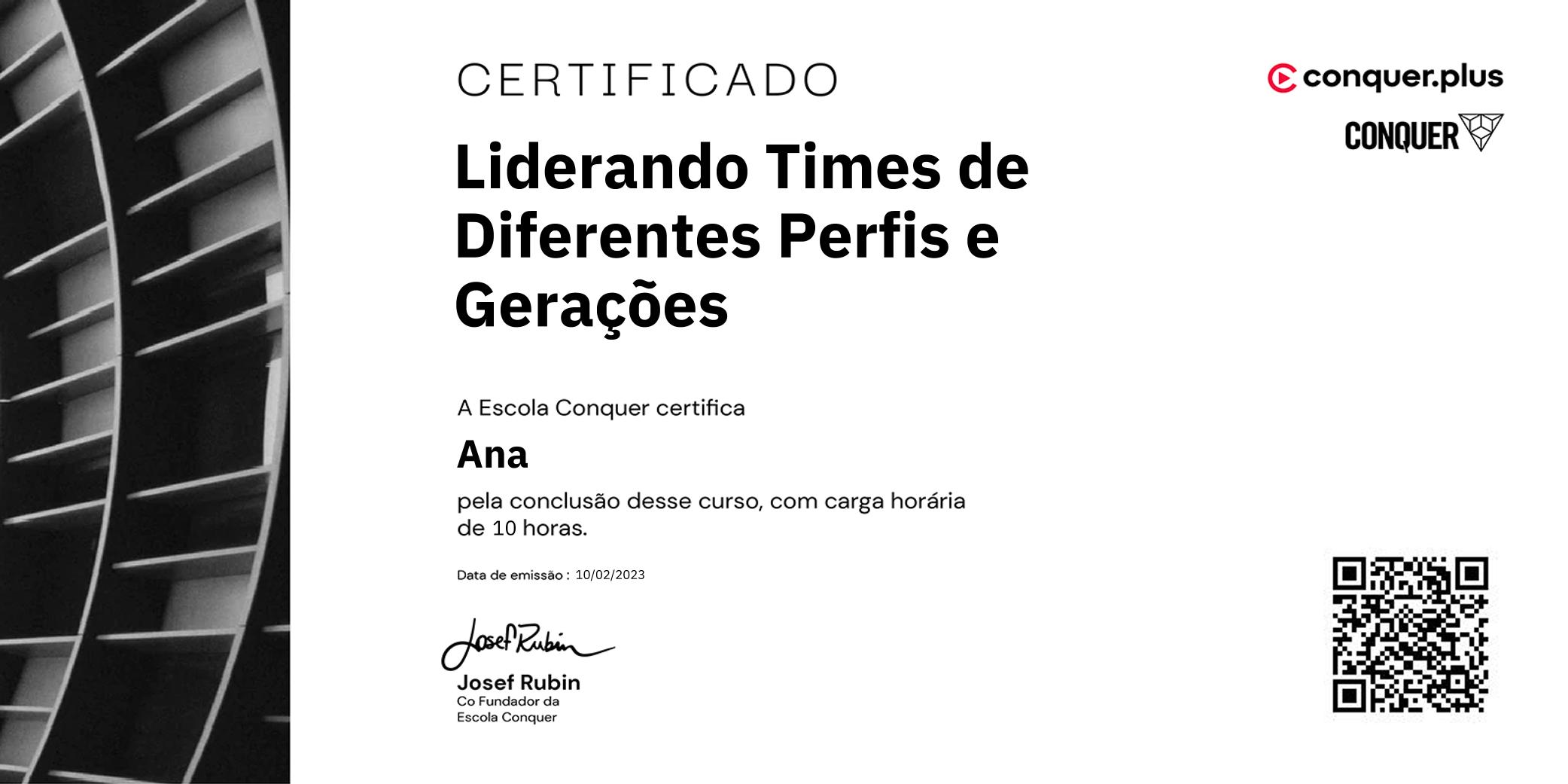 Certificado de Liderando Times de Diferentes Perfis e Gerações