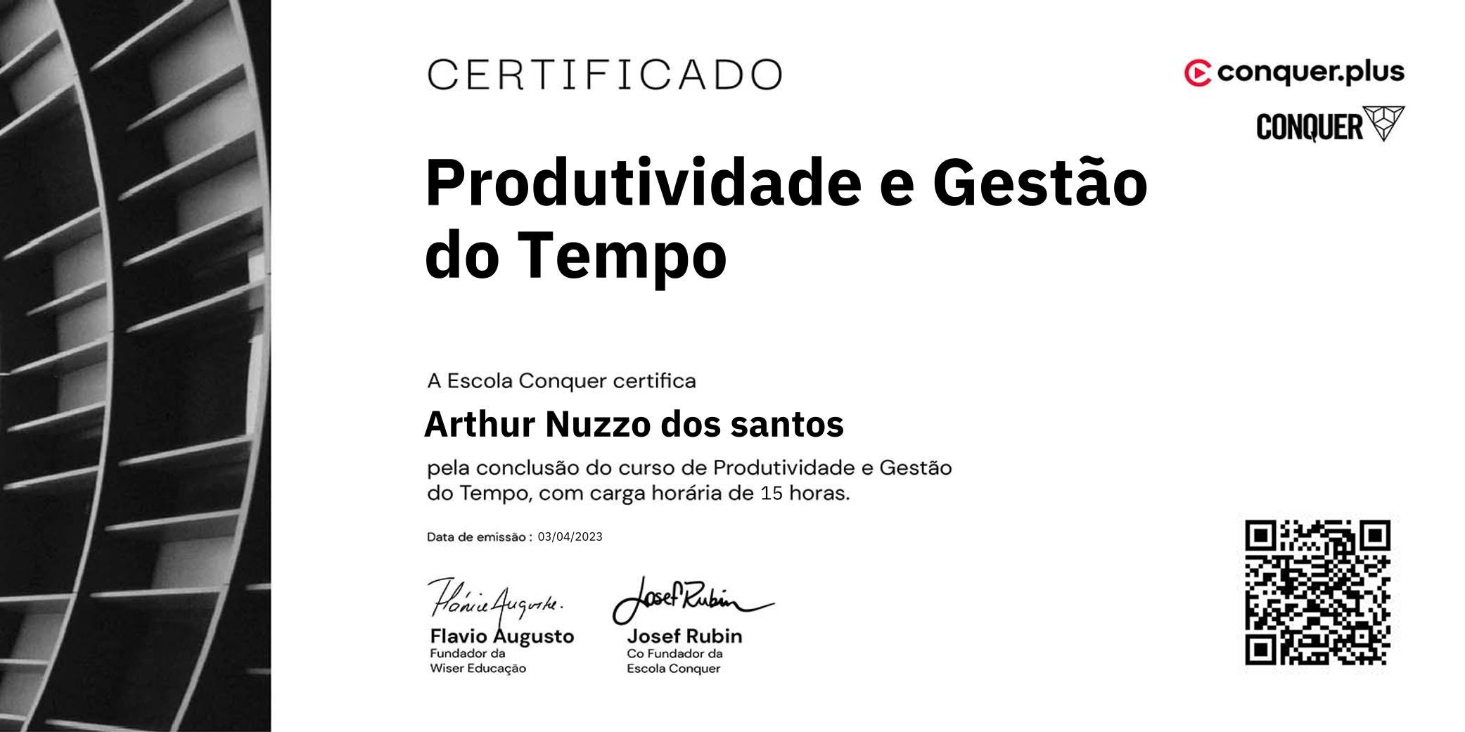 Certificado de Produtividade e Gestão do Tempo