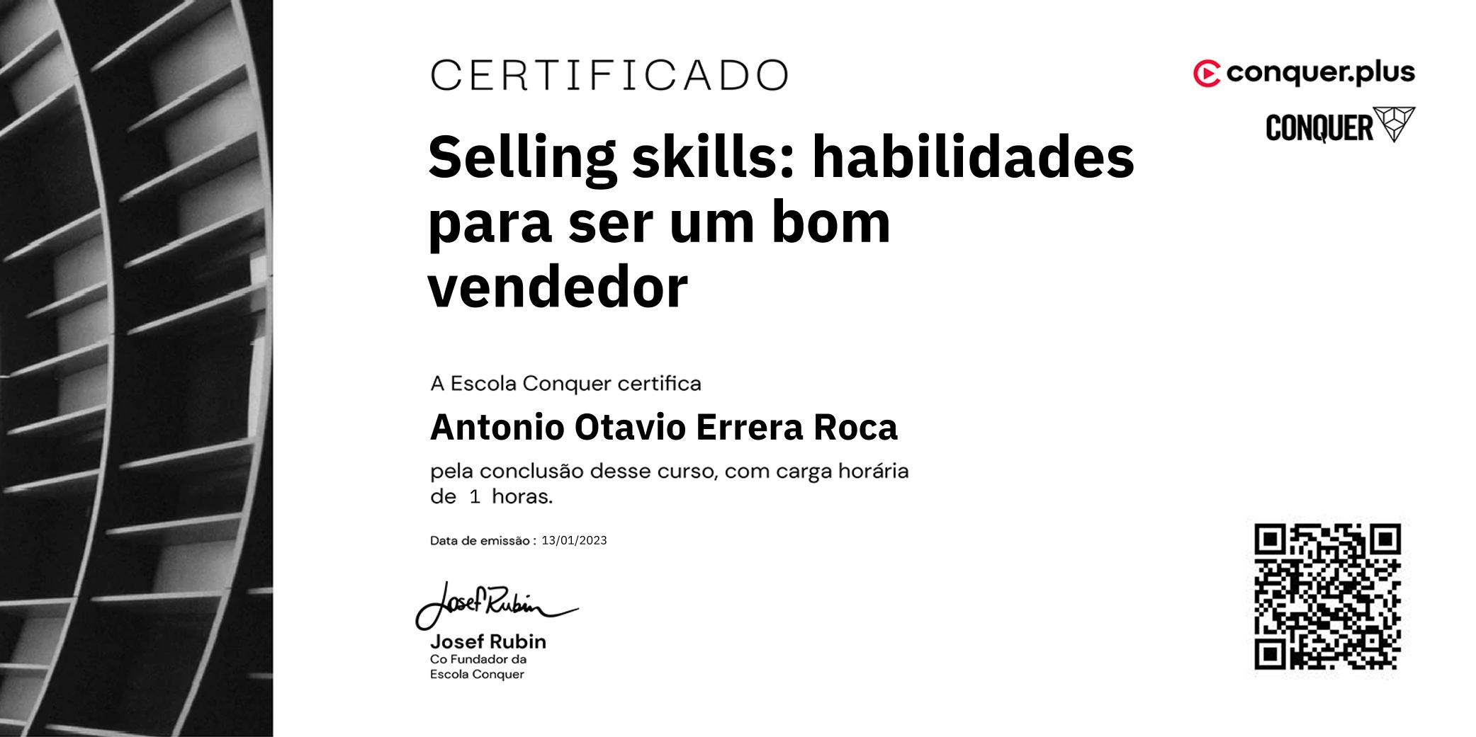 Certificado de Selling skills: habilidades para ser um bom vendedor