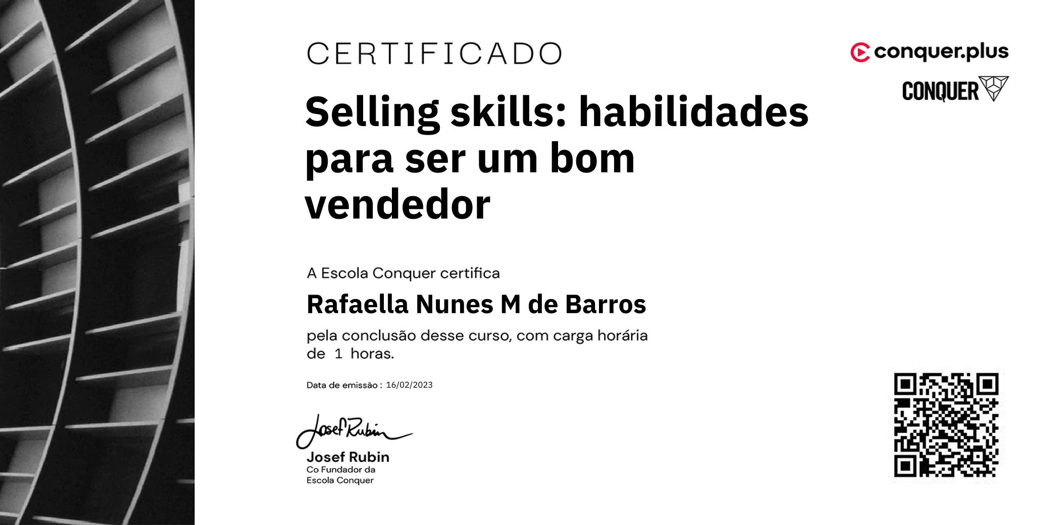 Certificado de Selling skills: habilidades para ser um bom vendedor