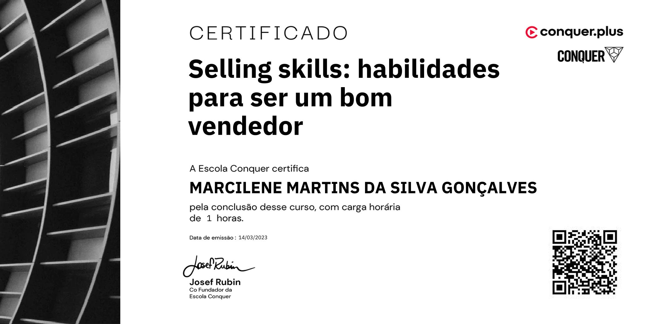 Certificado de Selling skills: habilidades para ser um bom vendedor