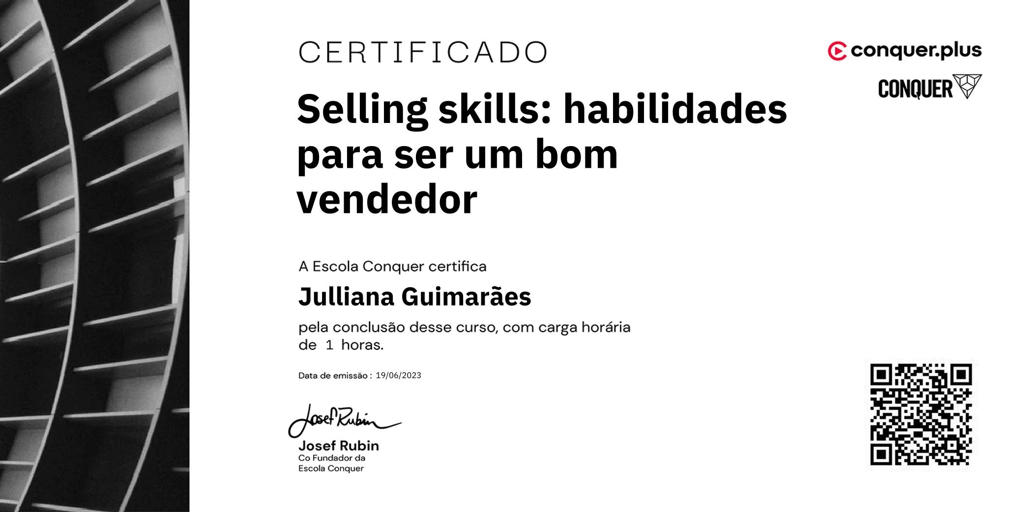 Certificado de Selling skills: habilidades para ser um bom vendedor