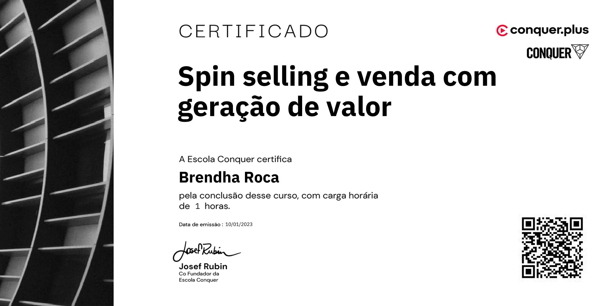 Certificado de Spin selling e venda com geração de valor