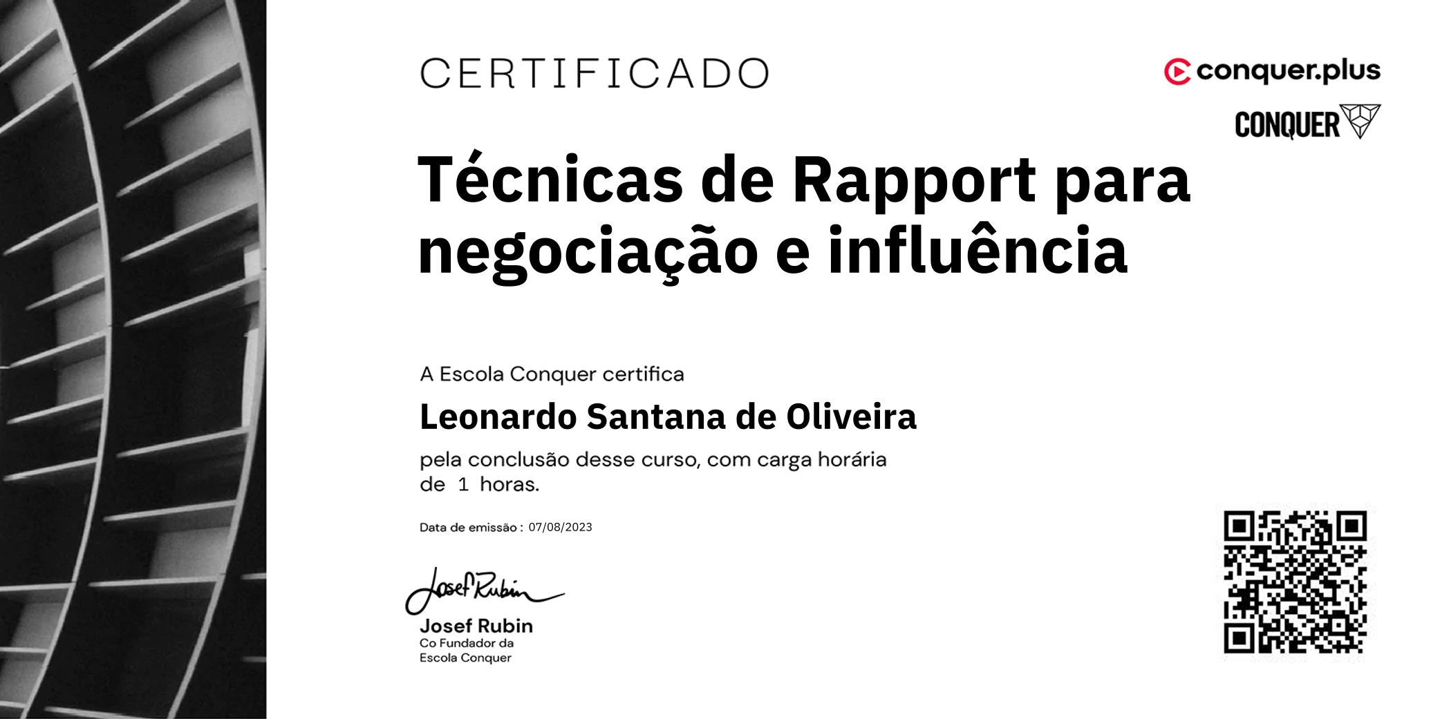 Certificado de Técnicas de Rapport para negociação e influência