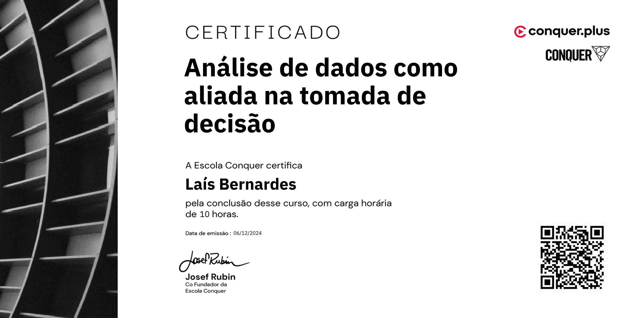 Certificado de Análise de dados como aliada na tomada de decisão