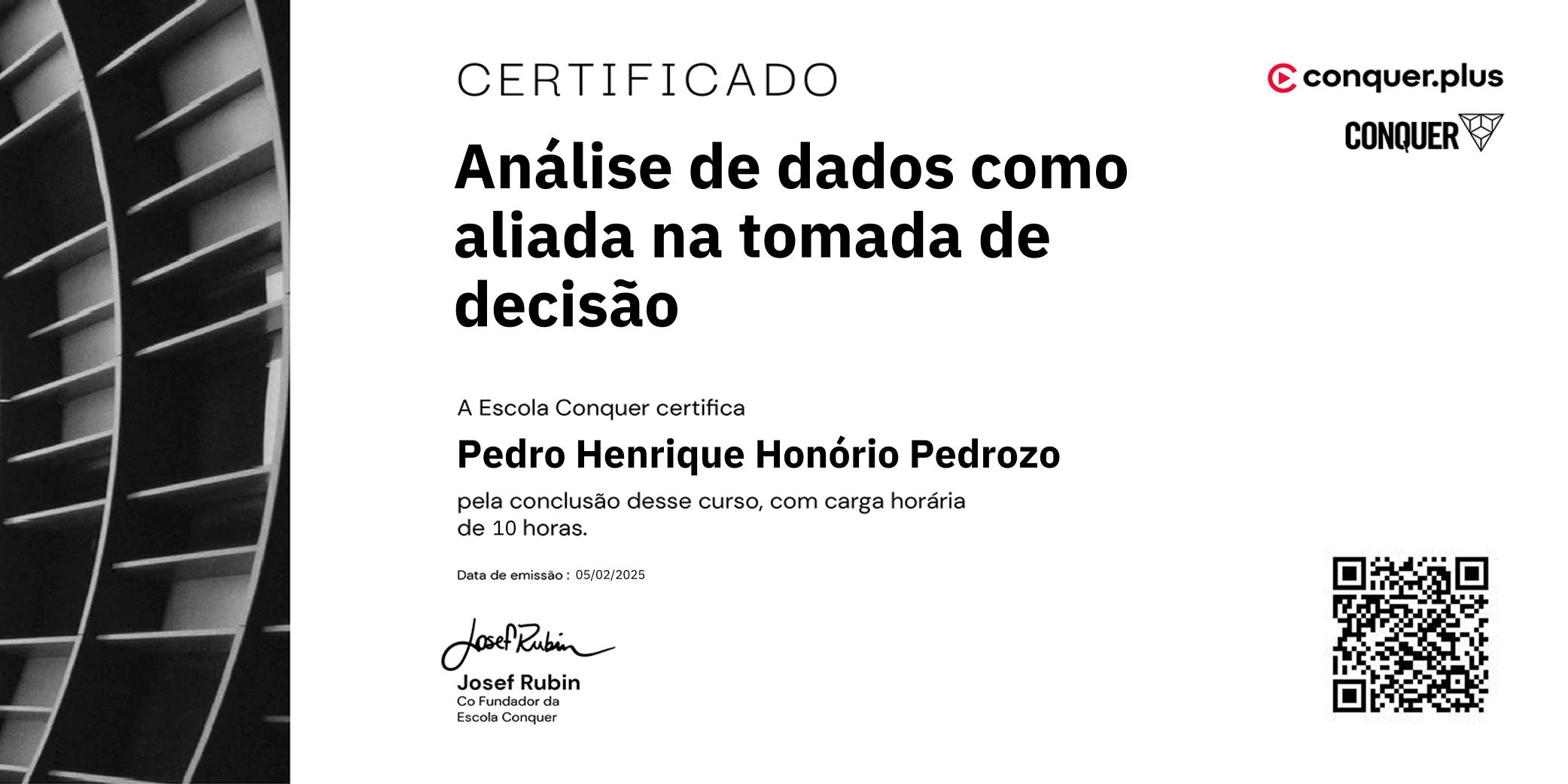 Certificado de Análise de dados como aliada na tomada de decisão