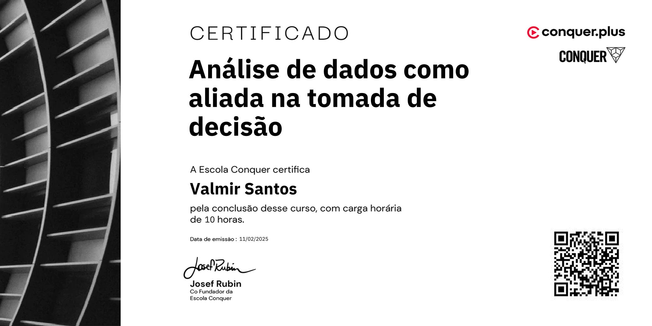 Certificado de Análise de dados como aliada na tomada de decisão