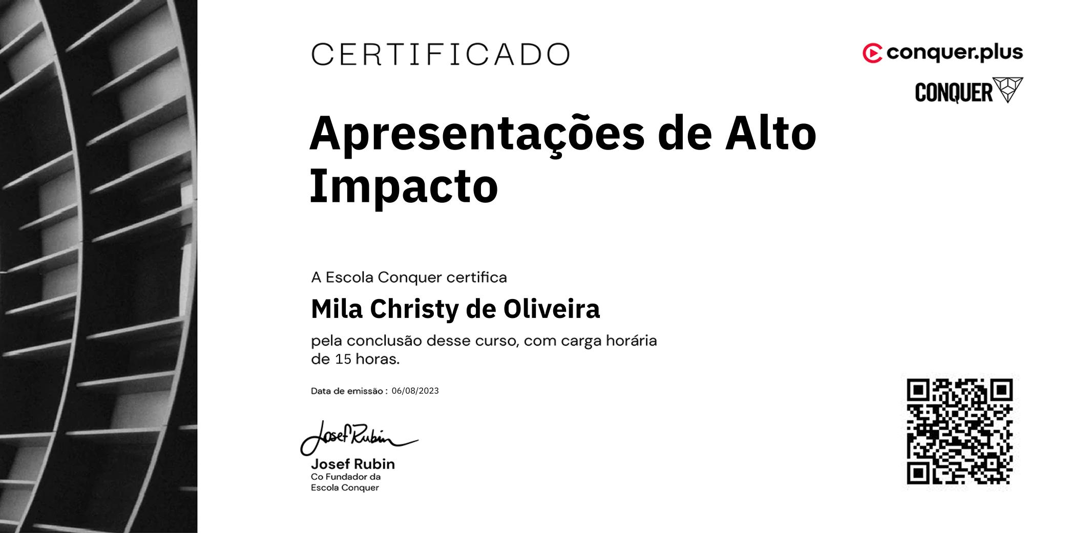 Certificado de Apresentações de Alto Impacto