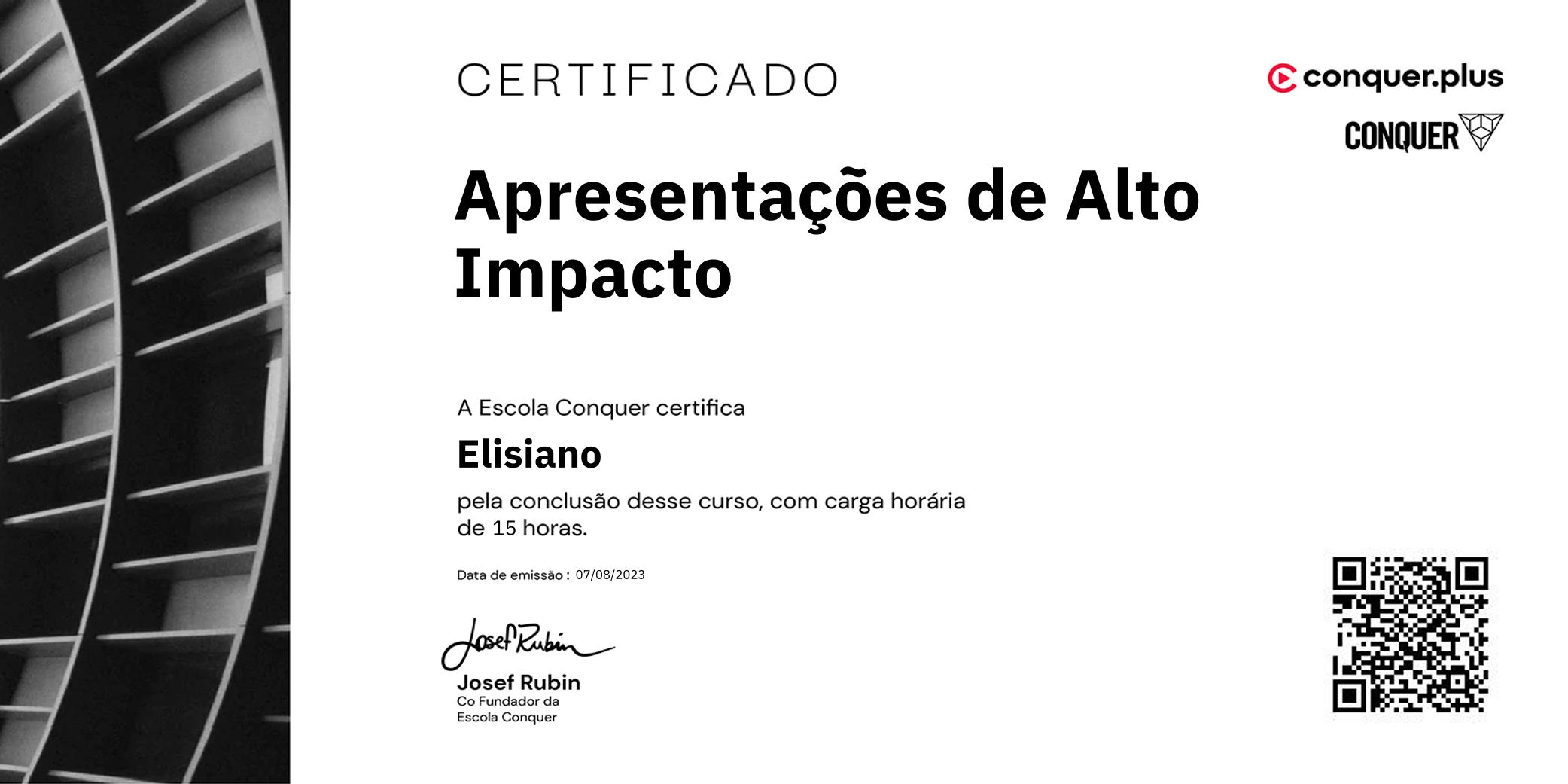 Certificado de Apresentações de Alto Impacto