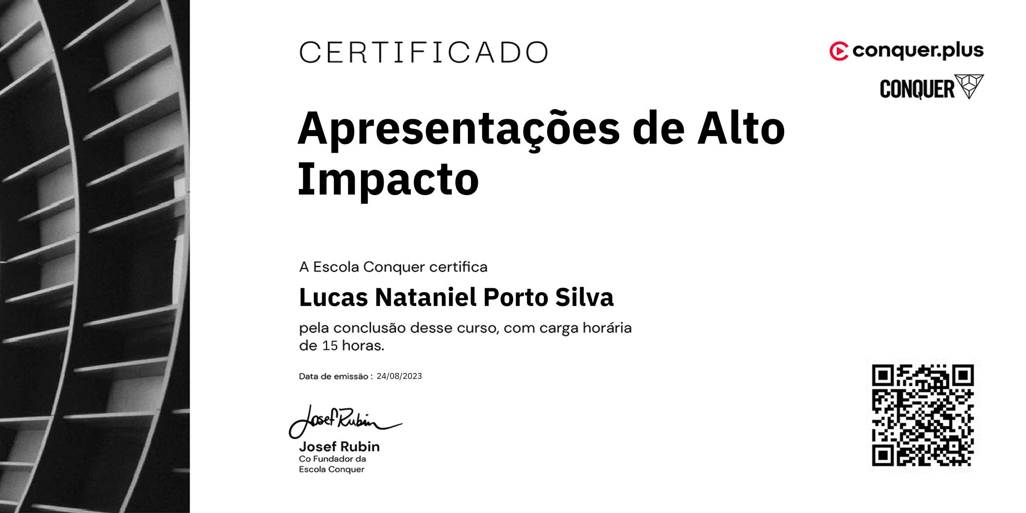 Certificado de Apresentações de Alto Impacto