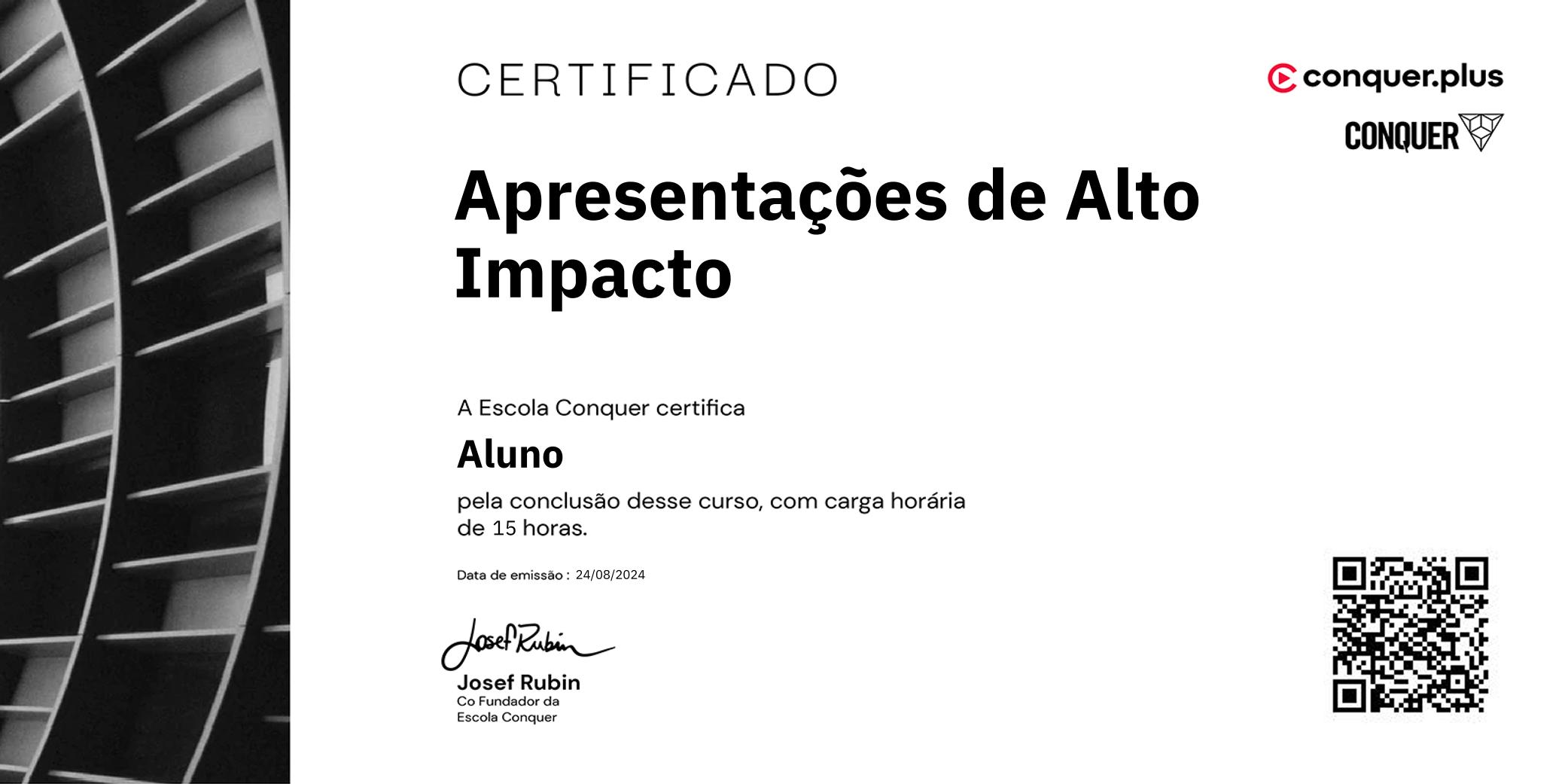 Certificado de Apresentações de Alto Impacto