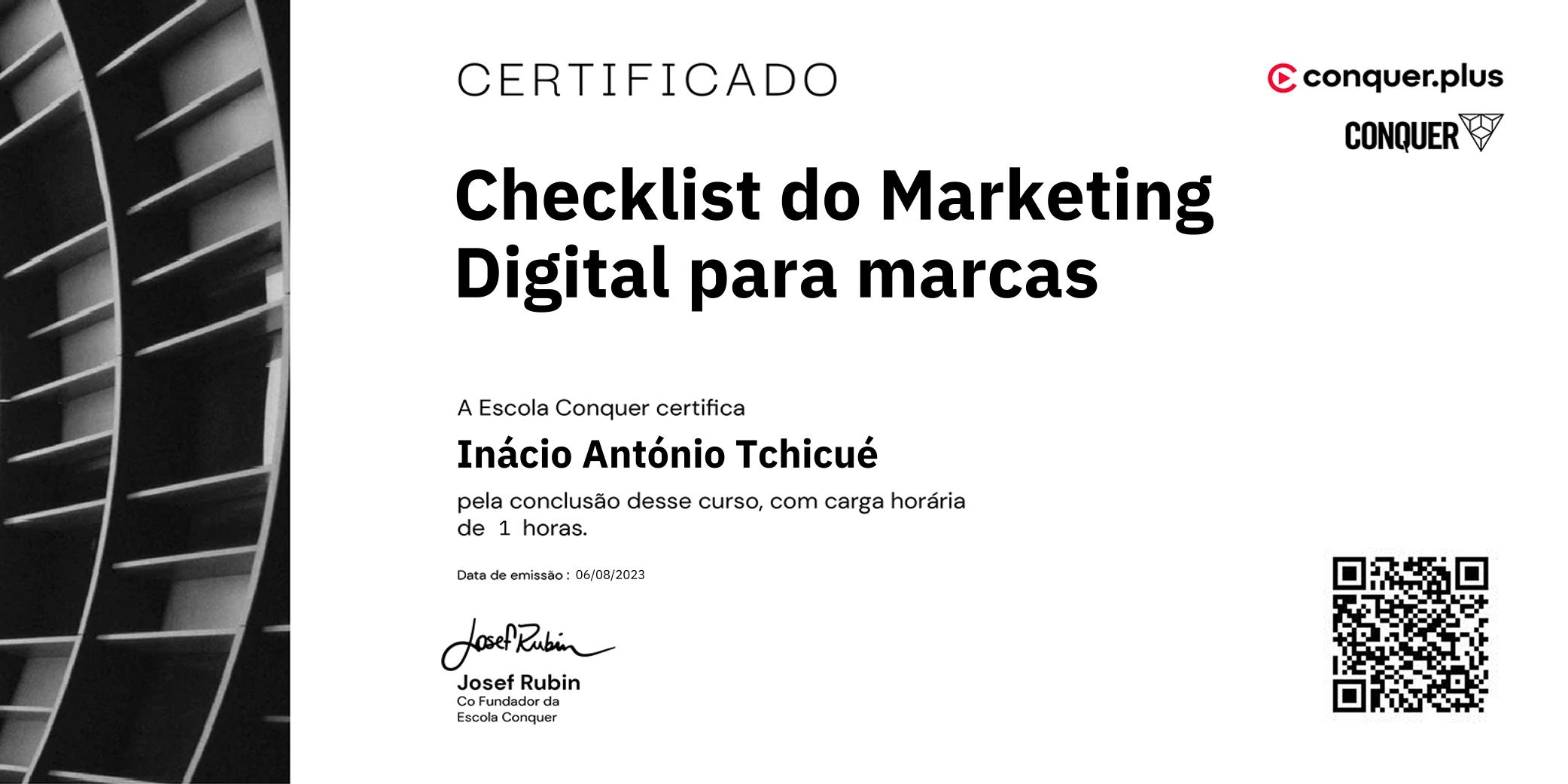 Certificado de Checklist do Marketing Digital para marcas