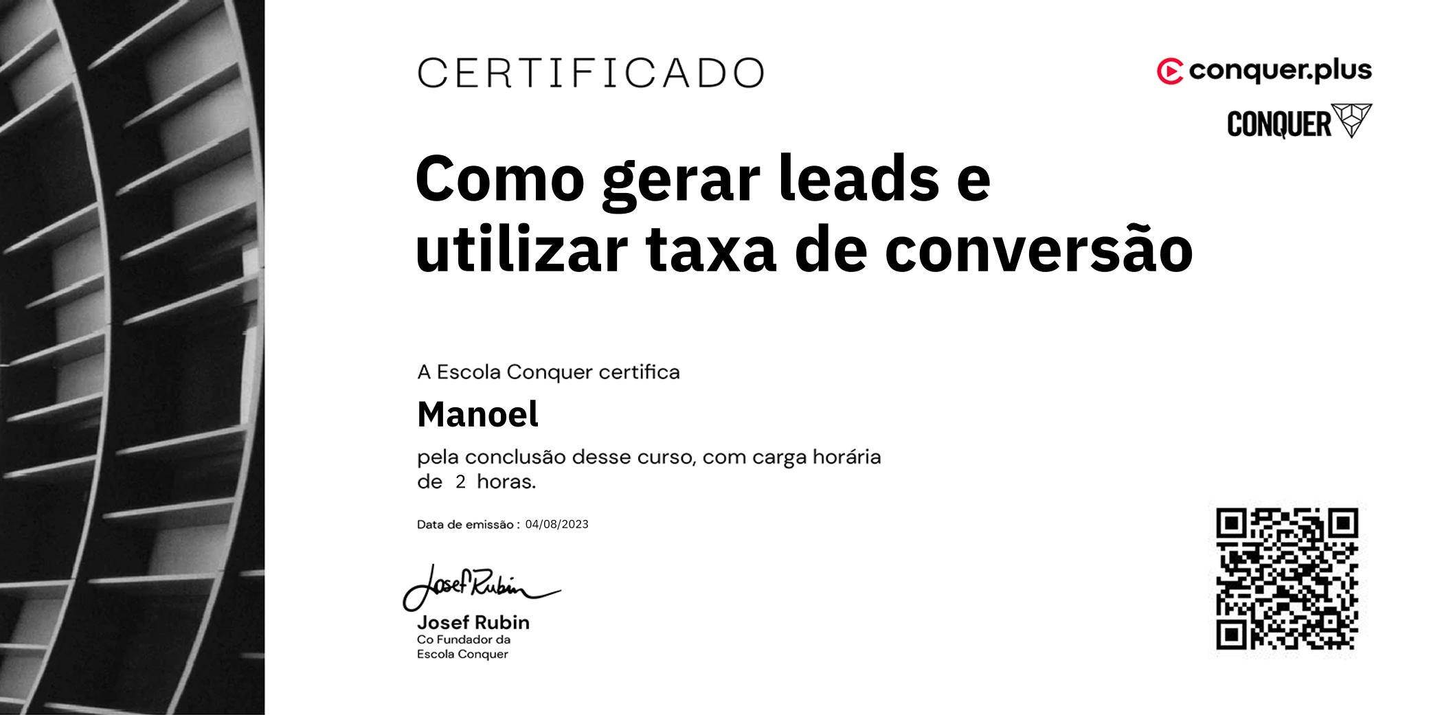 Certificado de Como gerar leads e utilizar taxa de conversão