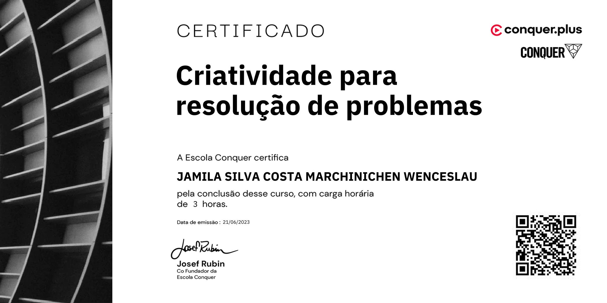 Certificado de Criatividade para resolução de problemas