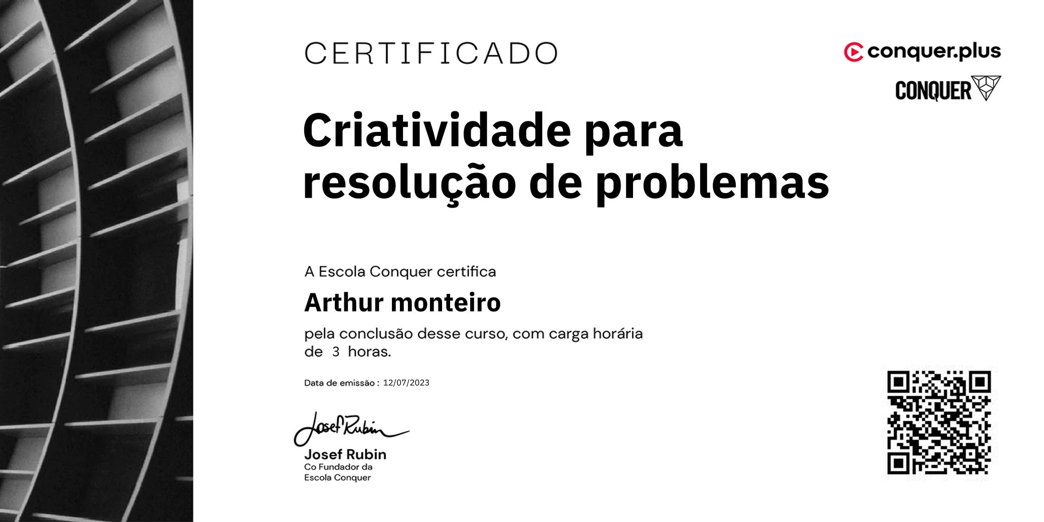 Certificado de Criatividade para resolução de problemas