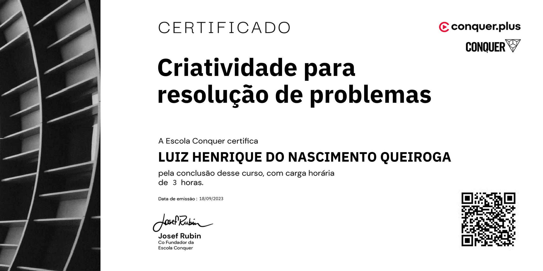 Certificado de Criatividade para resolução de problemas