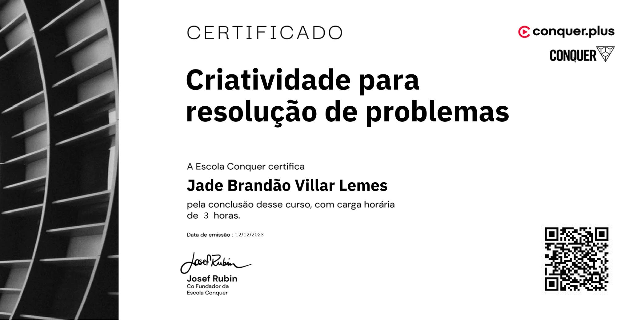 Certificado de Criatividade para resolução de problemas