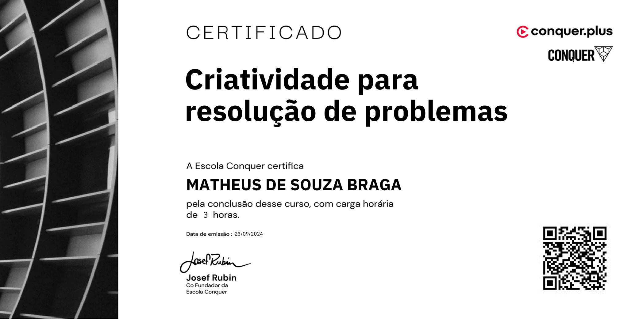 Certificado de Criatividade para resolução de problemas