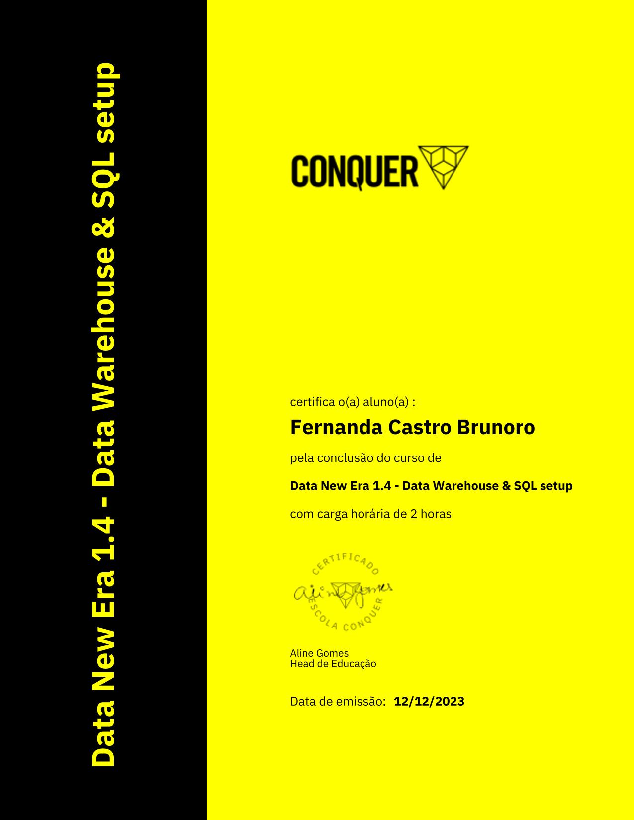 Certificado de Data New Era 1.4 - Data Warehouse & SQL setup