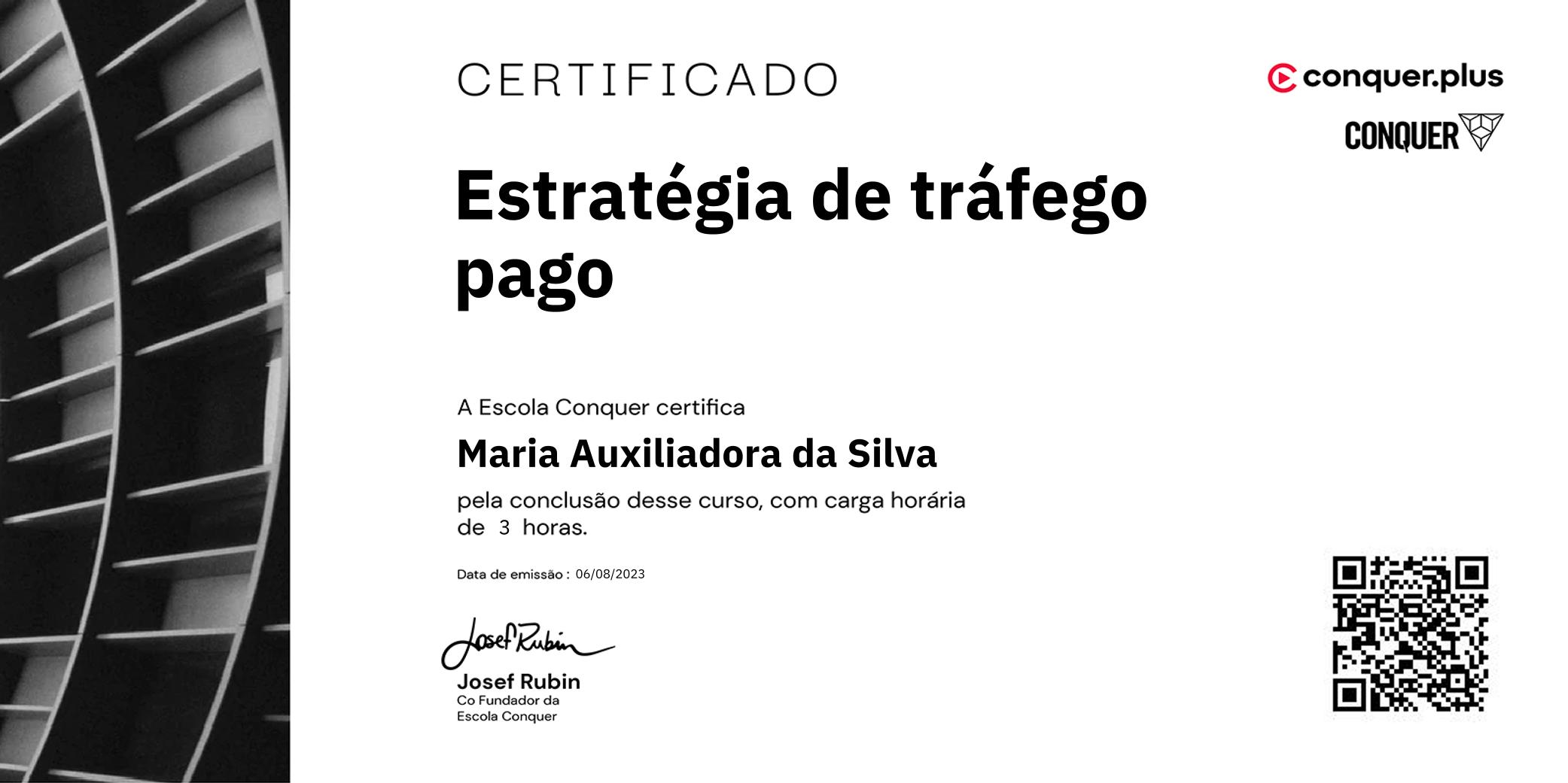 Certificado de Estratégia de tráfego pago