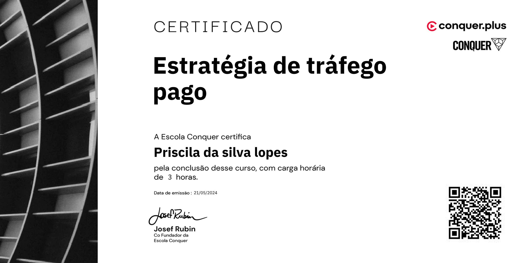 Certificado de Estratégia de tráfego pago