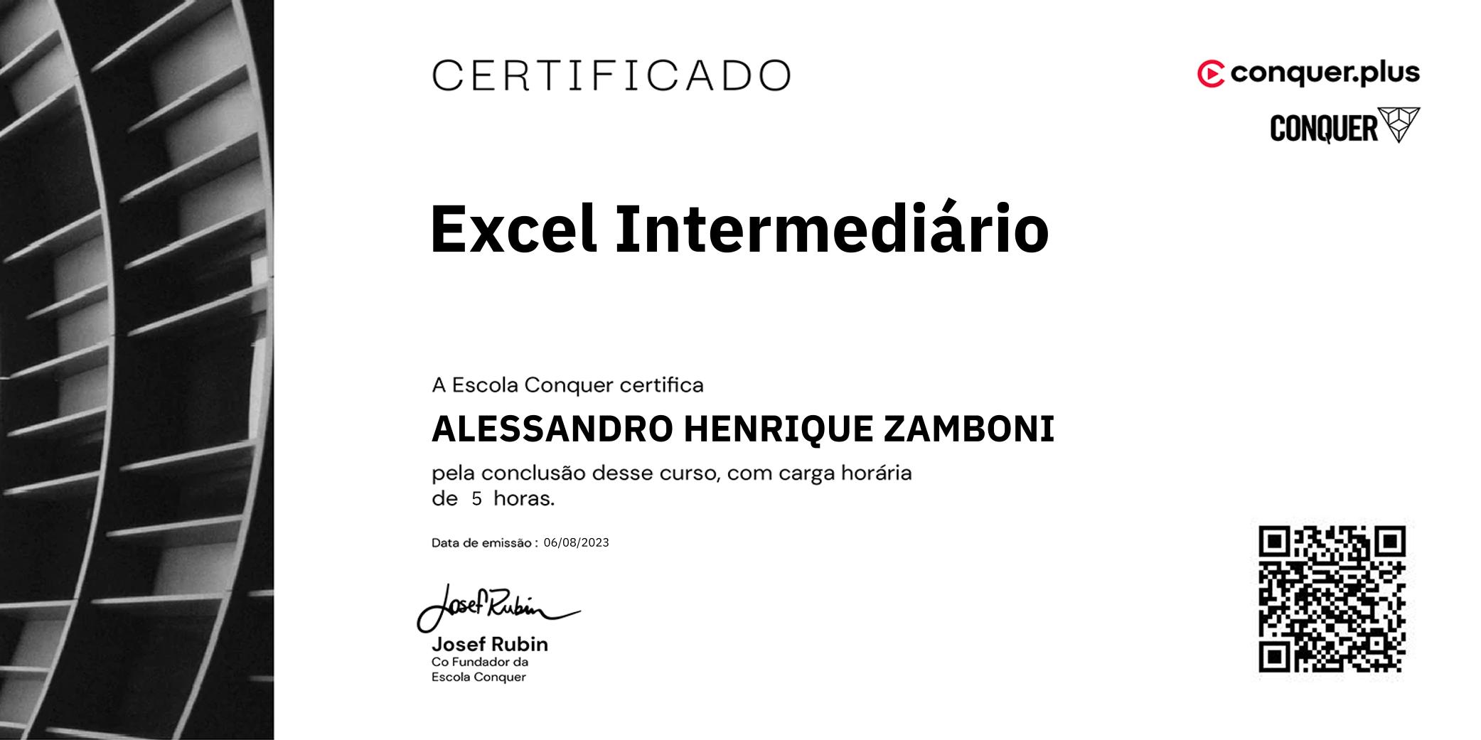 Certificado de Excel Intermediário