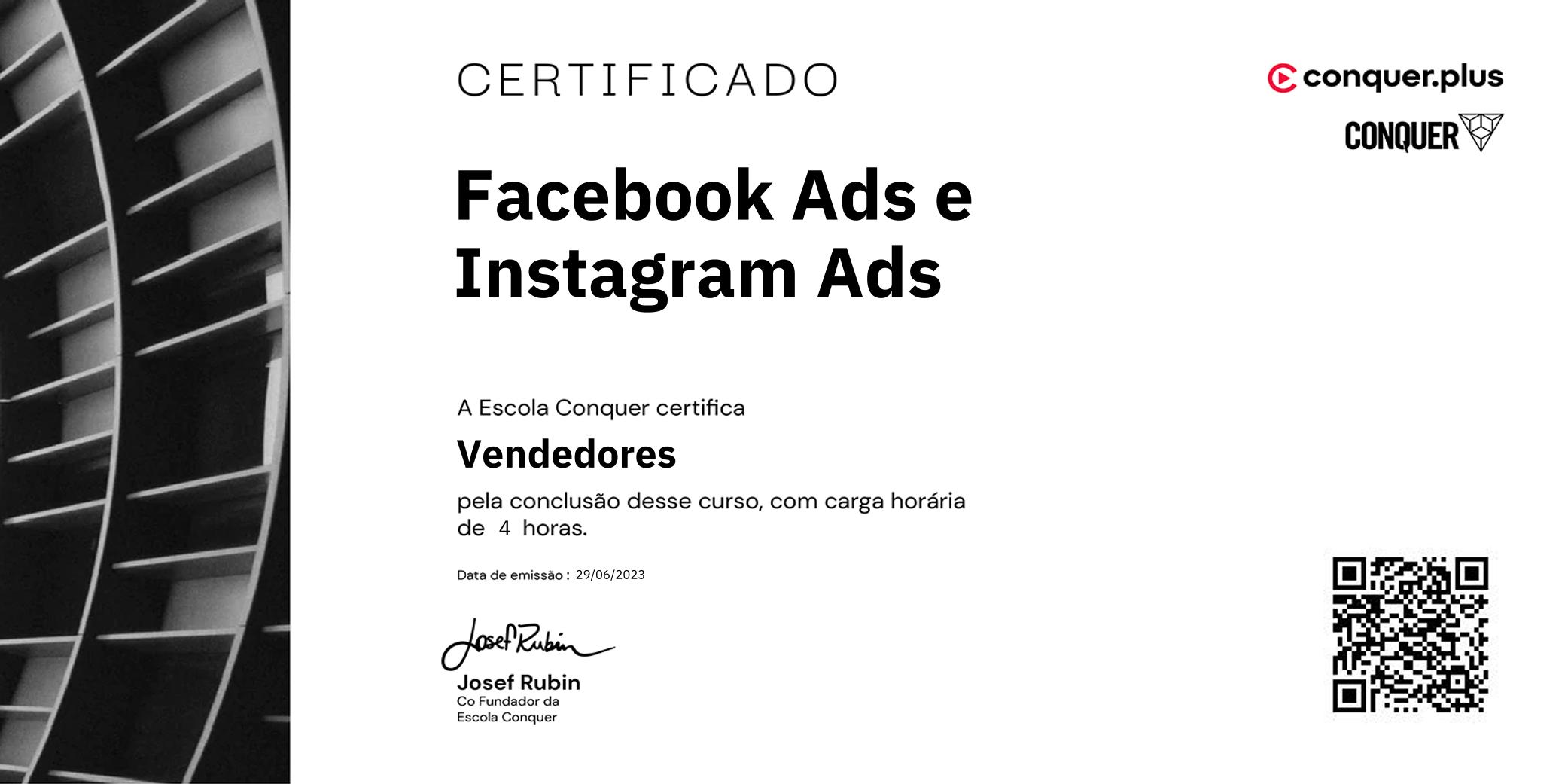 Certificado de Facebook Ads e Instagram Ads