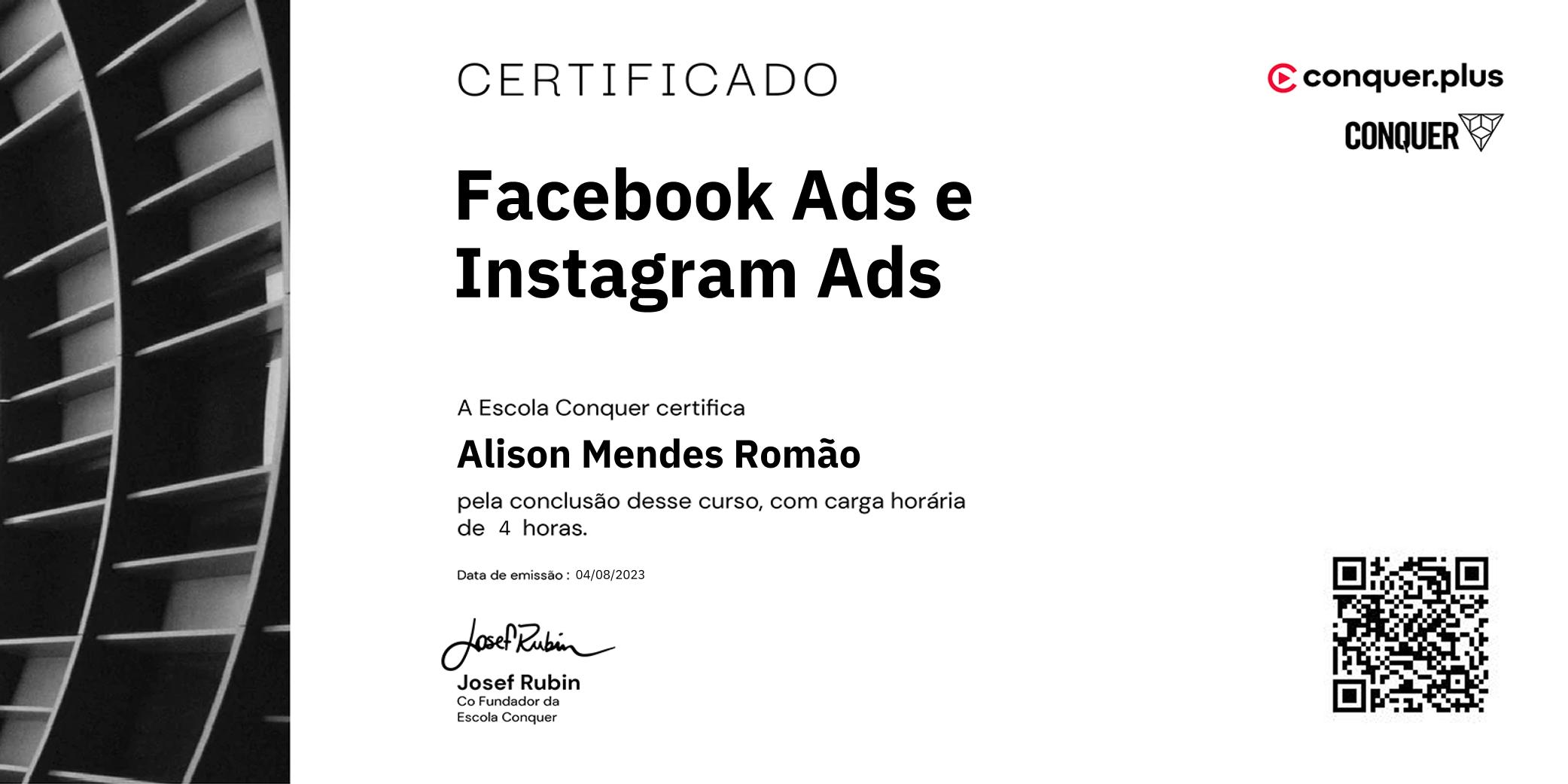 Certificado de Facebook Ads e Instagram Ads