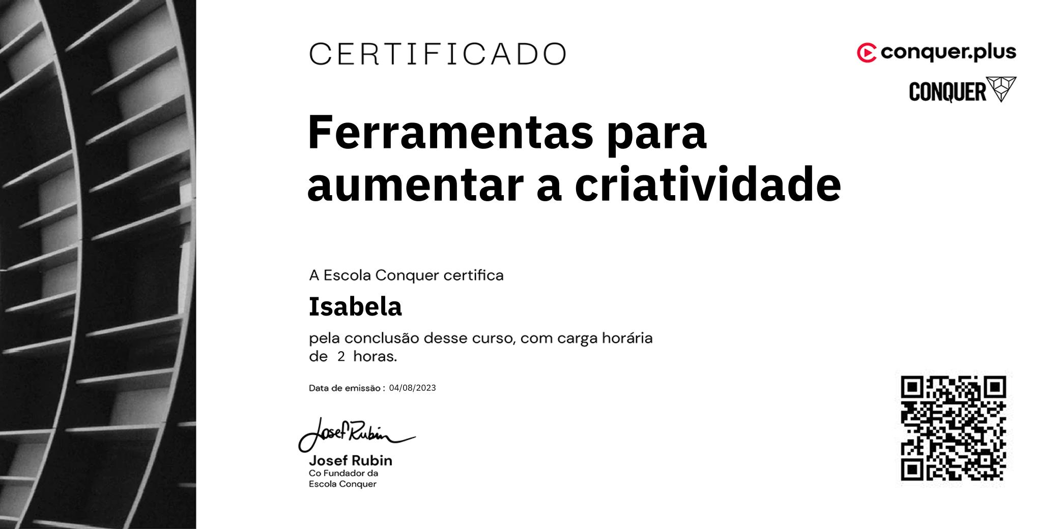 Certificado de Ferramentas para aumentar a criatividade