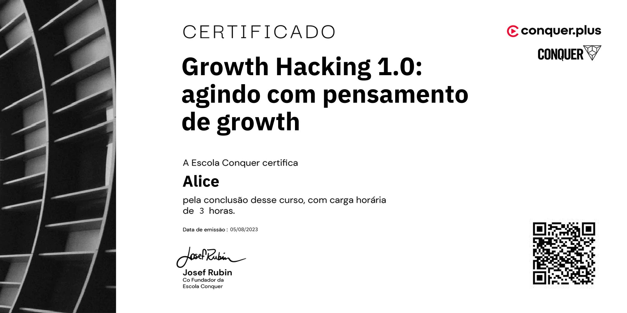 Certificado de Growth Hacking 1.0: agindo com pensamento de growth