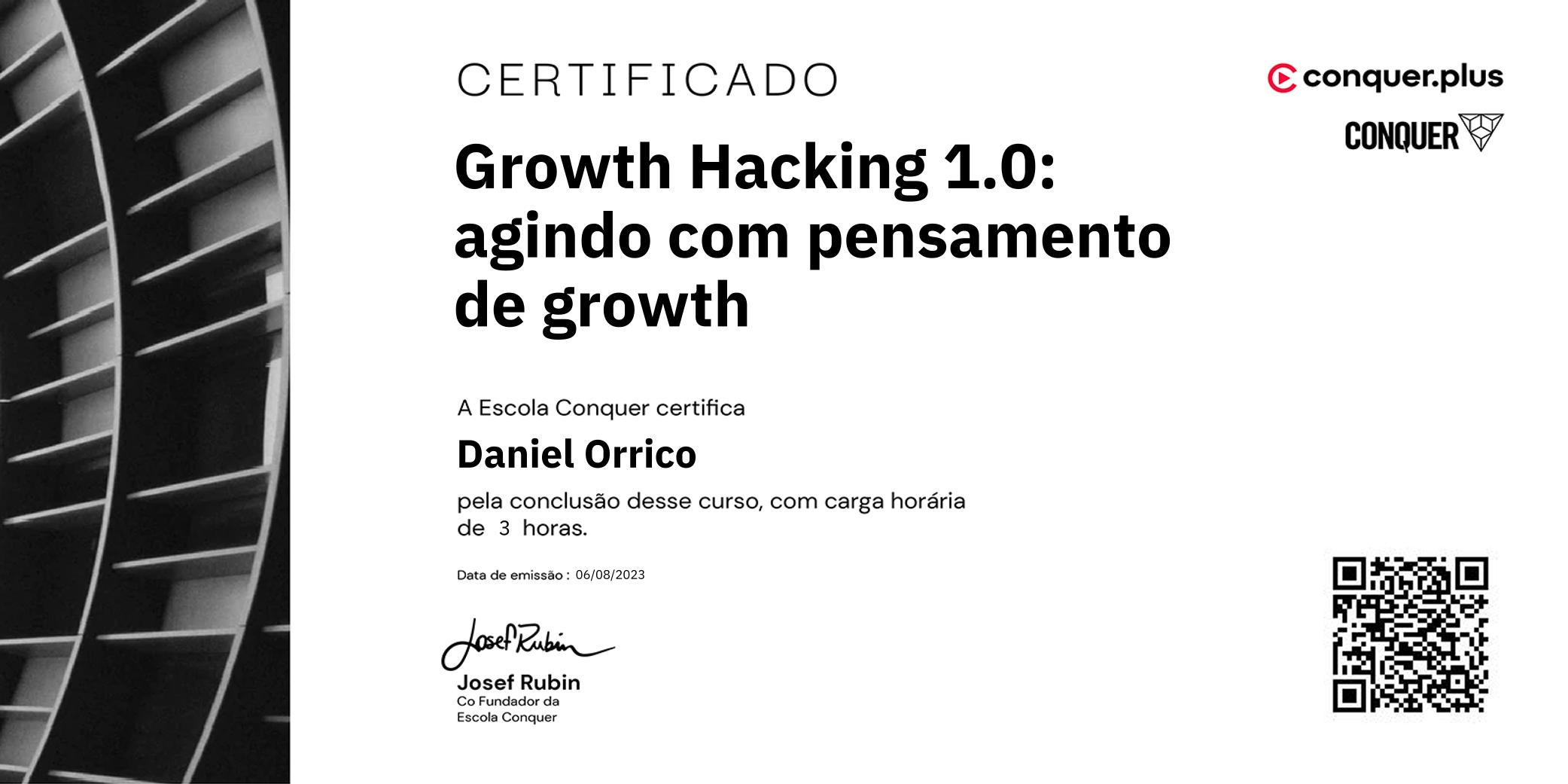 Certificado de Growth Hacking 1.0: agindo com pensamento de growth
