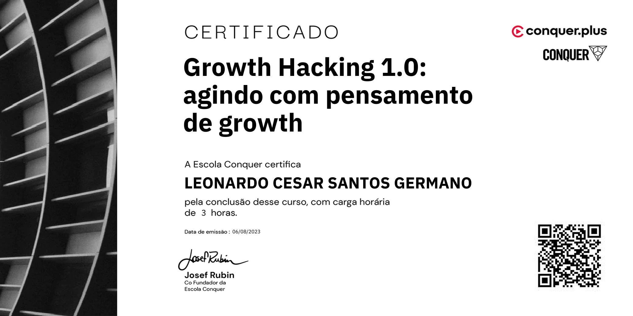 Certificado de Growth Hacking 1.0: agindo com pensamento de growth