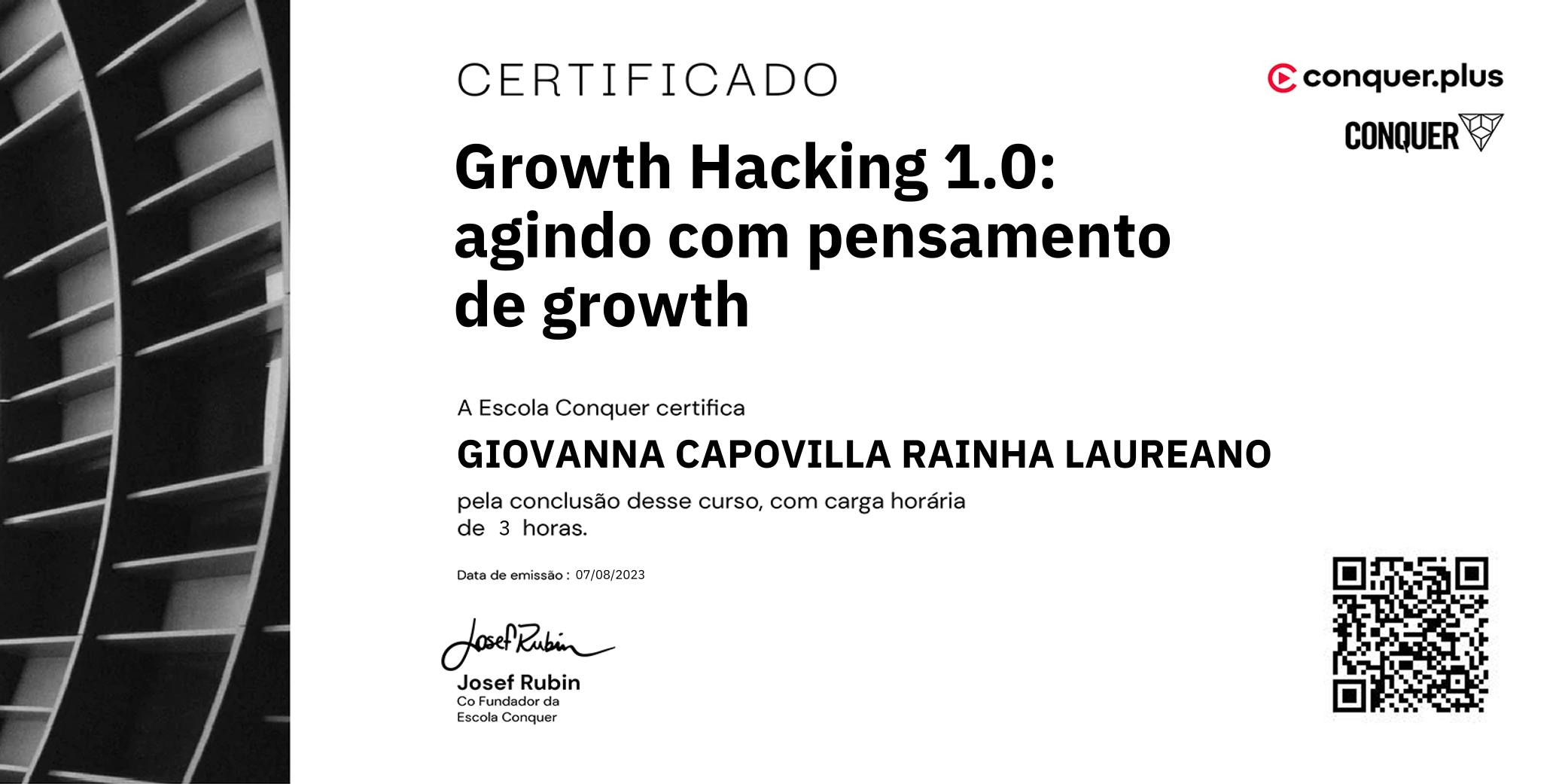 Certificado de Growth Hacking 1.0: agindo com pensamento de growth