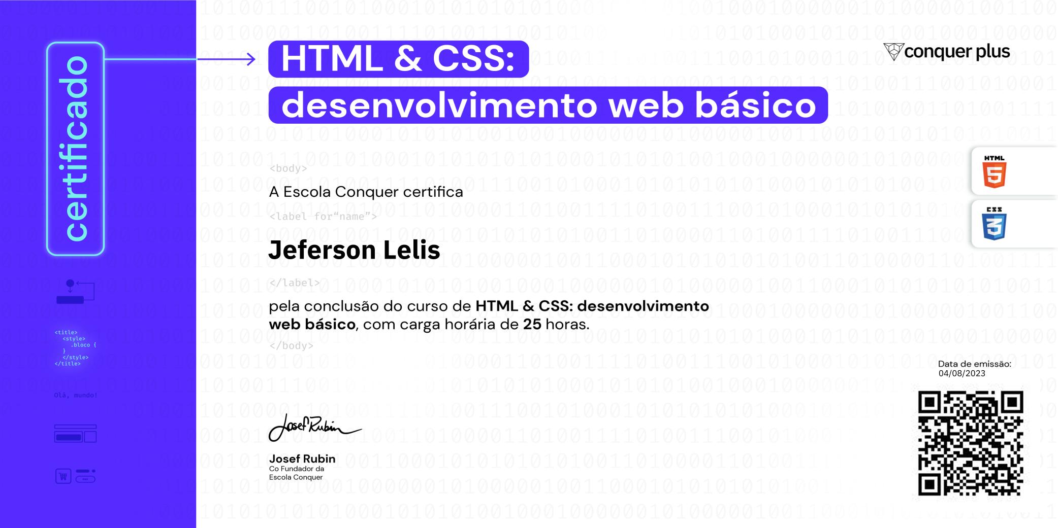 Certificado de HTML e CSS: desenvolvimento web básico