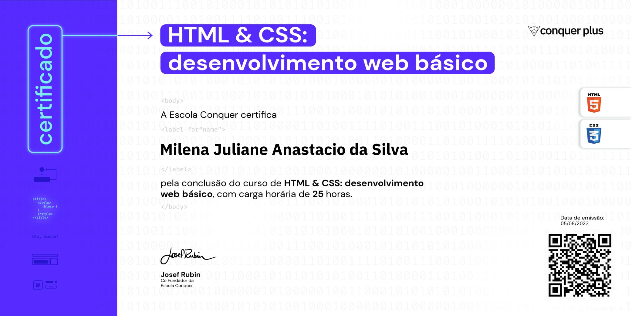 Certificado de HTML e CSS: desenvolvimento web básico