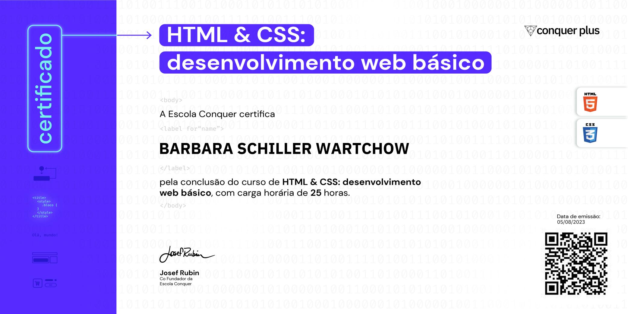 Certificado de HTML e CSS: desenvolvimento web básico