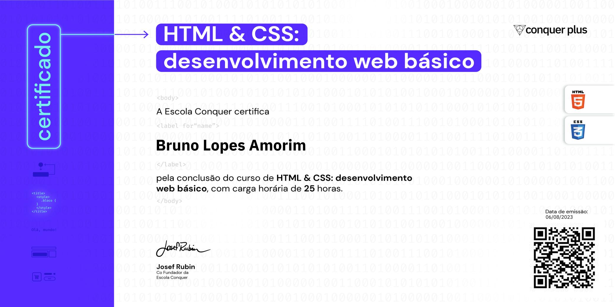 Certificado de HTML e CSS: desenvolvimento web básico
