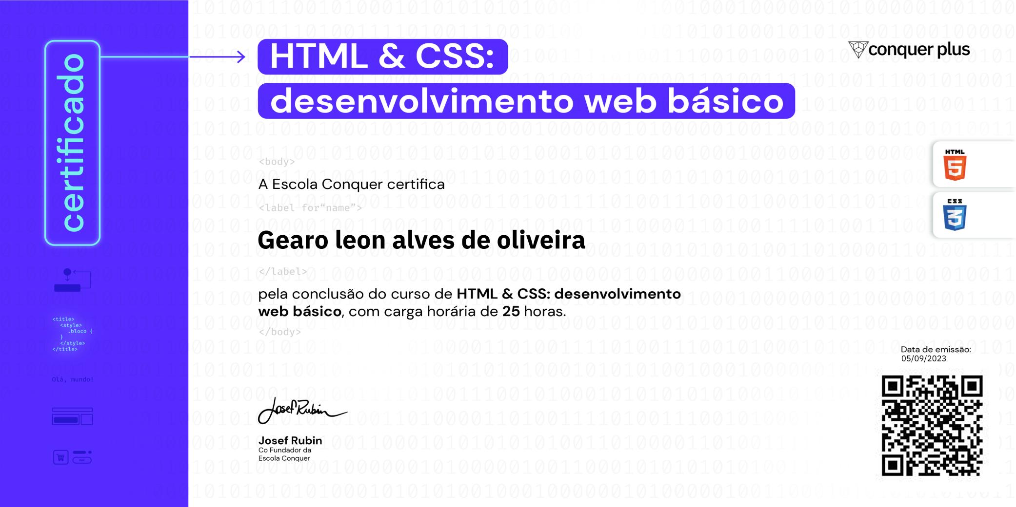 Certificado de HTML e CSS: desenvolvimento web básico